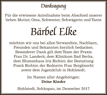 Traueranzeige von Bärbel Elke von Super Sonntag SGH Mansf. Land
