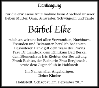 Traueranzeige von Bärbel Elke von Mitteldeutsche Zeitung Sangerhausen