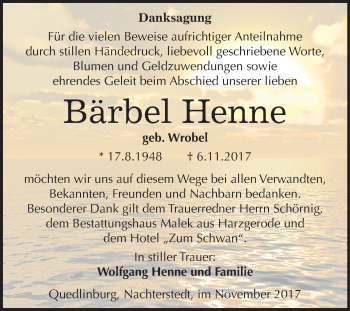Traueranzeige von Bärbel Henne von Mitteldeutsche Zeitung