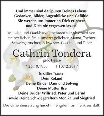 Traueranzeige von Cathrin Tondera von Mitteldeutsche Zeitung