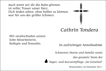 Traueranzeige von Cathrin Tondera von WVG - Wochenspiegel Merseburg