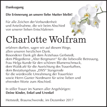 Traueranzeige von Charlotte Wolfram von Mitteldeutsche Zeitung