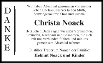 Traueranzeige von Christa Noack von WVG - Wochenspiegel Dessau / Köthen