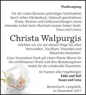 Traueranzeige von Christa Walpurgis von Mitteldeutsche Zeitung