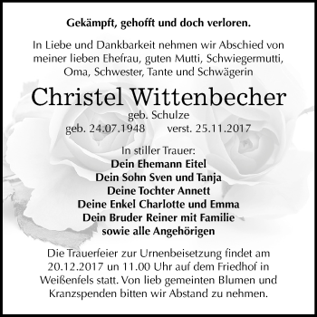 Traueranzeige von Christel Wittenbecher von Mitteldeutsche Zeitung Weißenfels