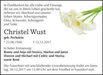 Traueranzeige von Christel Wust von Mitteldeutsche Zeitung Halle/Saalkreis