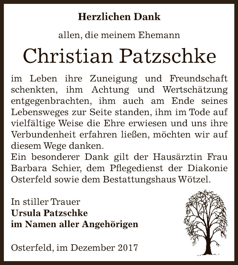 Traueranzeige für Christian Patzschke vom 23.12.2017 aus Super Sonntag Zeitz