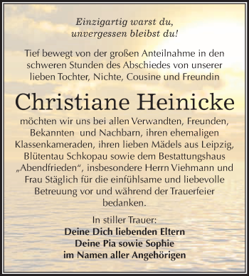 Traueranzeige von Christiane Heinicke von WVG - Wochenspiegel Merseburg