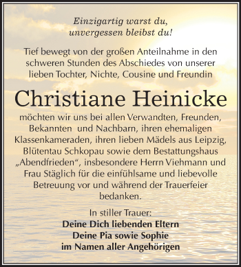 Traueranzeige von Christiane Heinicke von Mitteldeutsche Zeitung