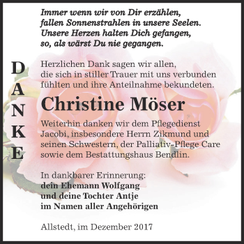 Traueranzeige von Christine Möser von Super Sonntag SGH Mansf. Land