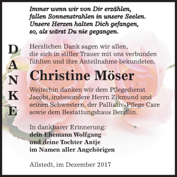 Traueranzeige von Christine Möser von Mitteldeutsche Zeitung Sangerhausen