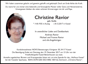 Traueranzeige von Christine Ravior von Mitteldeutsche Zeitung Sangerhausen