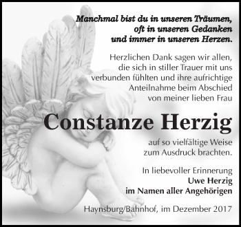 Traueranzeige von Constanze Herzig von Super Sonntag Zeitz
