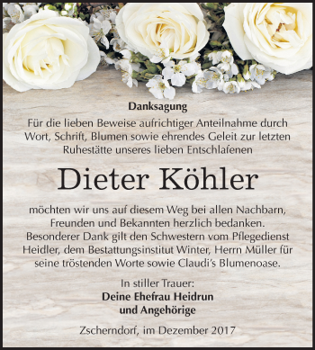 Traueranzeige von Dieter Köhler von Mitteldeutsche Zeitung Bitterfeld