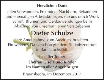 Traueranzeige von Dieter Schulze von Mitteldeutsche Zeitung Merseburg/Querfurt