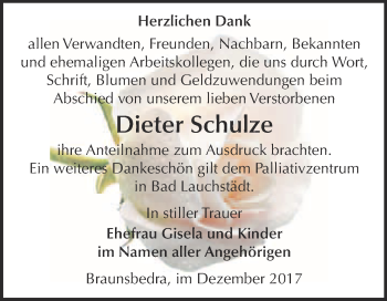 Traueranzeige von Dieter Schulze von WVG - Wochenspiegel Merseburg