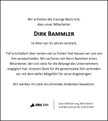 Traueranzeige von Dirk Bammler von Mitteldeutsche Zeitung Halle/Saalkreis