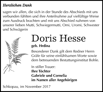 Traueranzeige von Doris Hesse von Mitteldeutsche Zeitung