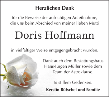 Traueranzeige von Doris Hoffmann von Mitteldeutsche Zeitung Aschersleben