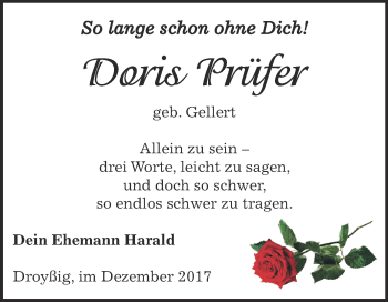 Traueranzeige von Doris Prüfer von Super Sonntag Zeitz