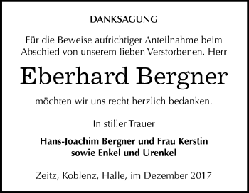 Traueranzeige von Eberhard Bergner von Mitteldeutsche Zeitung Zeitz