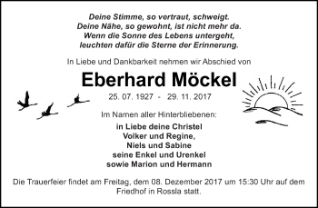 Traueranzeige von Eberhard Möckel von WVG - Wochenspiegel SGH