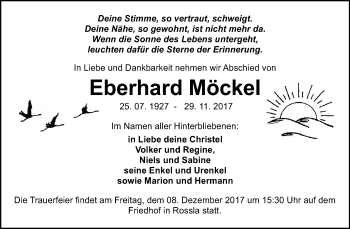 Traueranzeige von Eberhard Möckel von Mitteldeutsche Zeitung Sangerhausen
