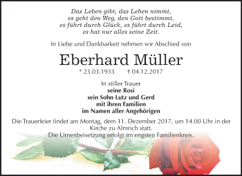 Traueranzeige von Eberhard Müller von Mitteldeutsche Zeitung