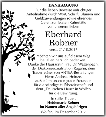 Traueranzeige von Eberhard Robner von Mitteldeutsche Zeitung Bitterfeld