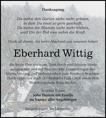 Traueranzeige von Eberhard Wittig von Super Sonntag SGH Mansf. Land