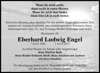 Traueranzeige von Eberhard Ludwig Engel von Mitteldeutsche Zeitung Bernburg