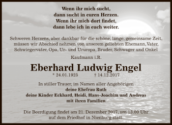 Traueranzeige von Eberhard Ludwig Engel von Super Sonntag Bernburg