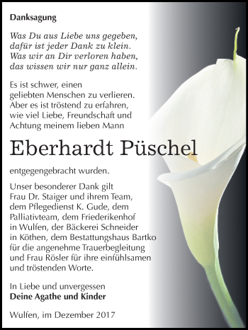 Traueranzeige von Eberhardt Püschel von Mitteldeutsche Zeitung Köthen