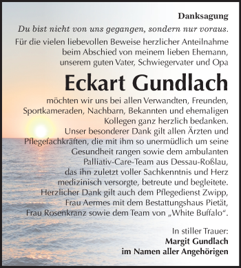 Traueranzeige von Eckart Gundlach von Mitteldeutsche Zeitung Bitterfeld