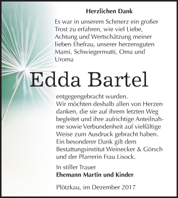 Traueranzeige von Edda Bartel von Mitteldeutsche Zeitung Bernburg