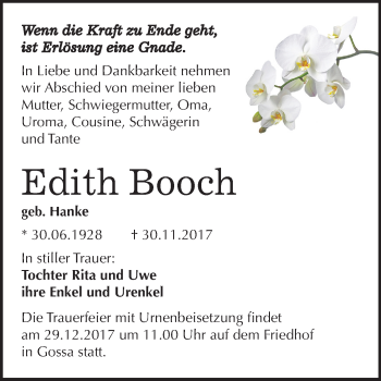 Traueranzeige von Edith Booch von Mitteldeutsche Zeitung Bitterfeld