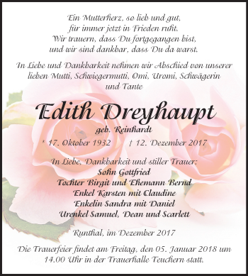 Traueranzeige von Edith Dreyhaupt von Mitteldeutsche Zeitung