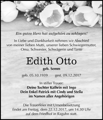 Traueranzeige von Edith Otto von Mitteldeutsche Zeitung Bitterfeld