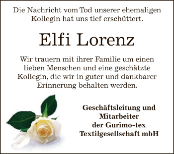 Traueranzeige von Elfi Lorenz von Super Sonntag Bernburg