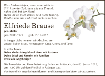 Traueranzeige von Elfriede Brause von WVG - Wochenspiegel Dessau / Köthen
