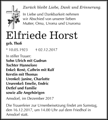Traueranzeige von Elfriede Horst von Mitteldeutsche Zeitung