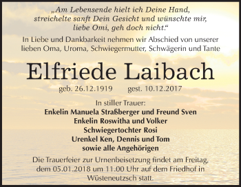 Traueranzeige von Elfriede Laibach von Mitteldeutsche Zeitung Merseburg/Querfurt