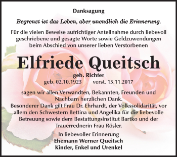 Traueranzeige von Elfriede Queitsch von Mitteldeutsche Zeitung