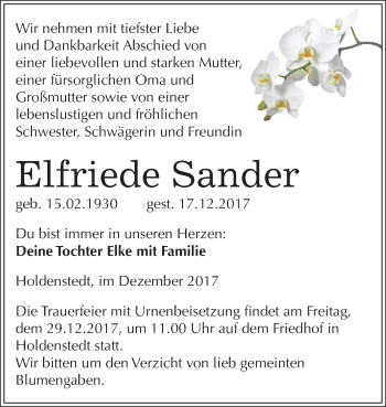 Traueranzeige von Elfriede Sander von Mitteldeutsche Zeitung