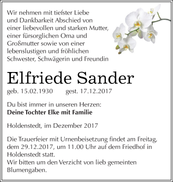 Traueranzeige von Elfriede Sander von Super Sonntag SGH Mansf. Land
