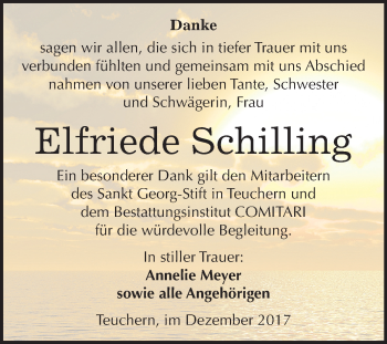 Traueranzeige von Elfriede Schilling von Mitteldeutsche Zeitung Weißenfels