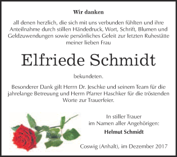 Traueranzeige von Elfriede Schmidt von Super Sonntag Wittenberg