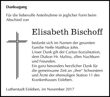Traueranzeige von Elisabeth Bischoff von Mitteldeutsche Zeitung