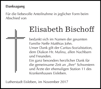 Traueranzeige von Elisabeth Bischoff von Wochenspiegel Mansfelder Land