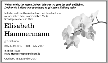 Traueranzeige von Elisabeth Hammermann von Mitteldeutsche Zeitung Bernburg